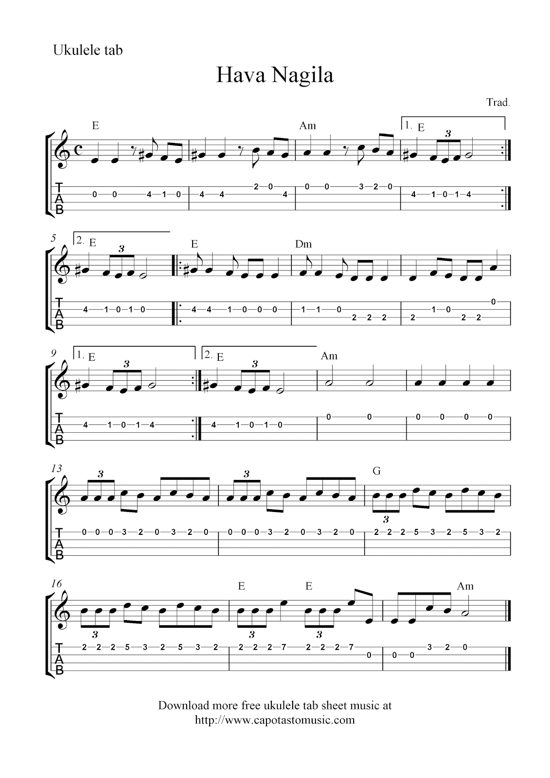 free ukulele tab sheet music